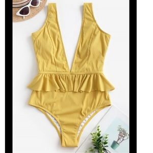 ZAFUL Ribbed Plunging Backless One-piece Swimsuit